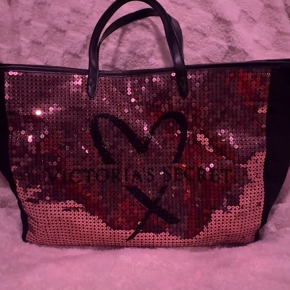 Victoria's Secret Handbags - Victoria's Secret Black and Pink Sequin Large Tote